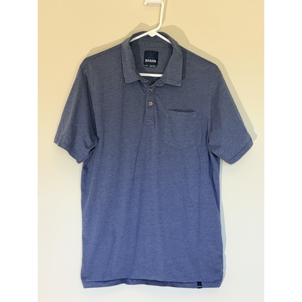 Prana Heathered Navy Blue Casual Stretch Activewear Polo Shirt Mens‎ Medium